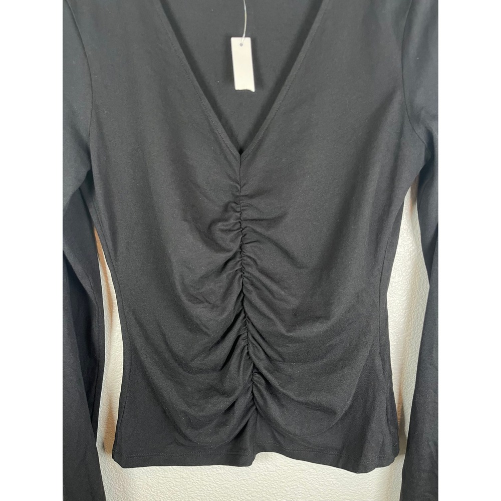 NWT Madewell Shirred V-Neck Long-Sleeve Top (Ruched) Jet Black Medium - Picture 5 of 8